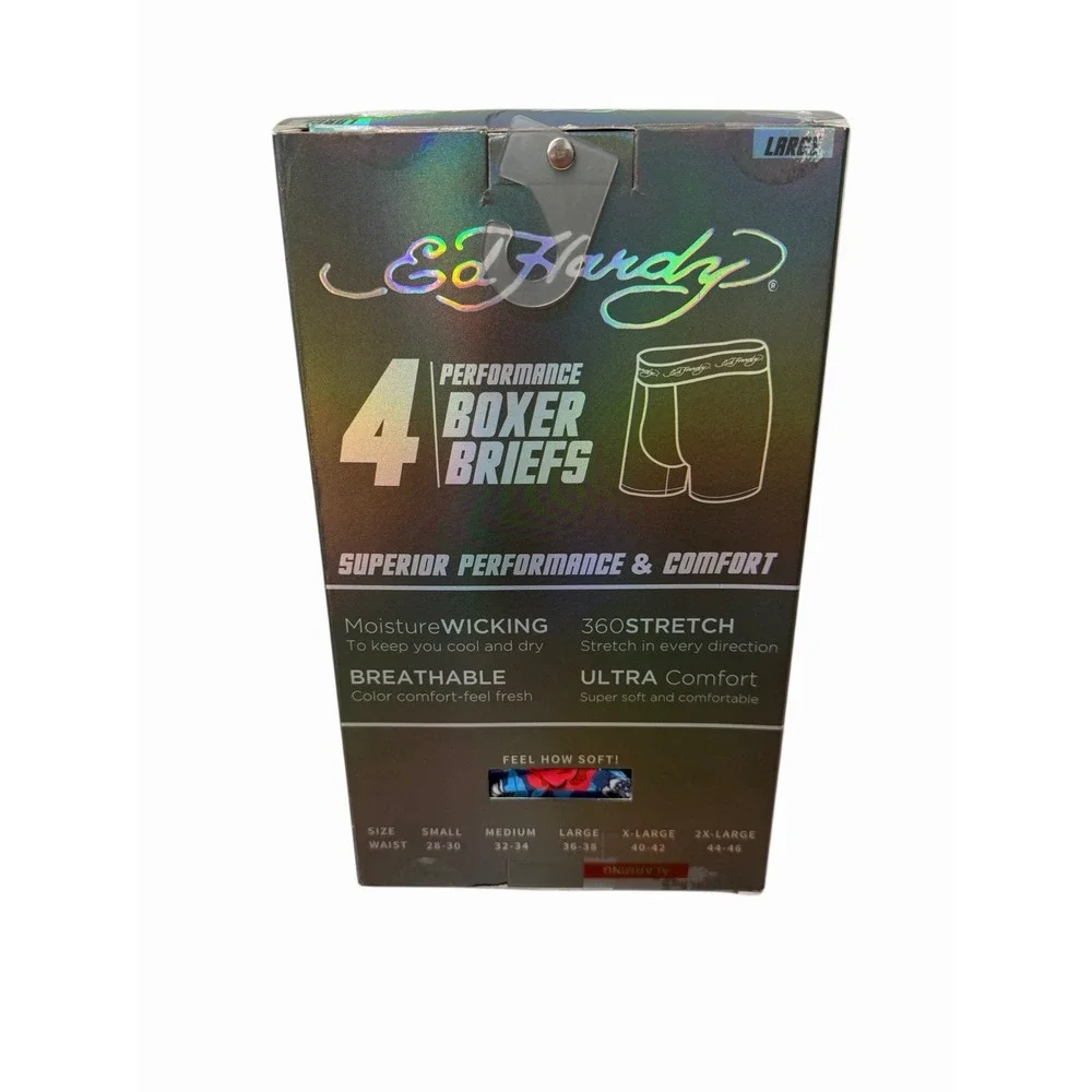 Ed Hardy Men's Performance Boxer Briefs 4-Pack Multicolor Size L NIB